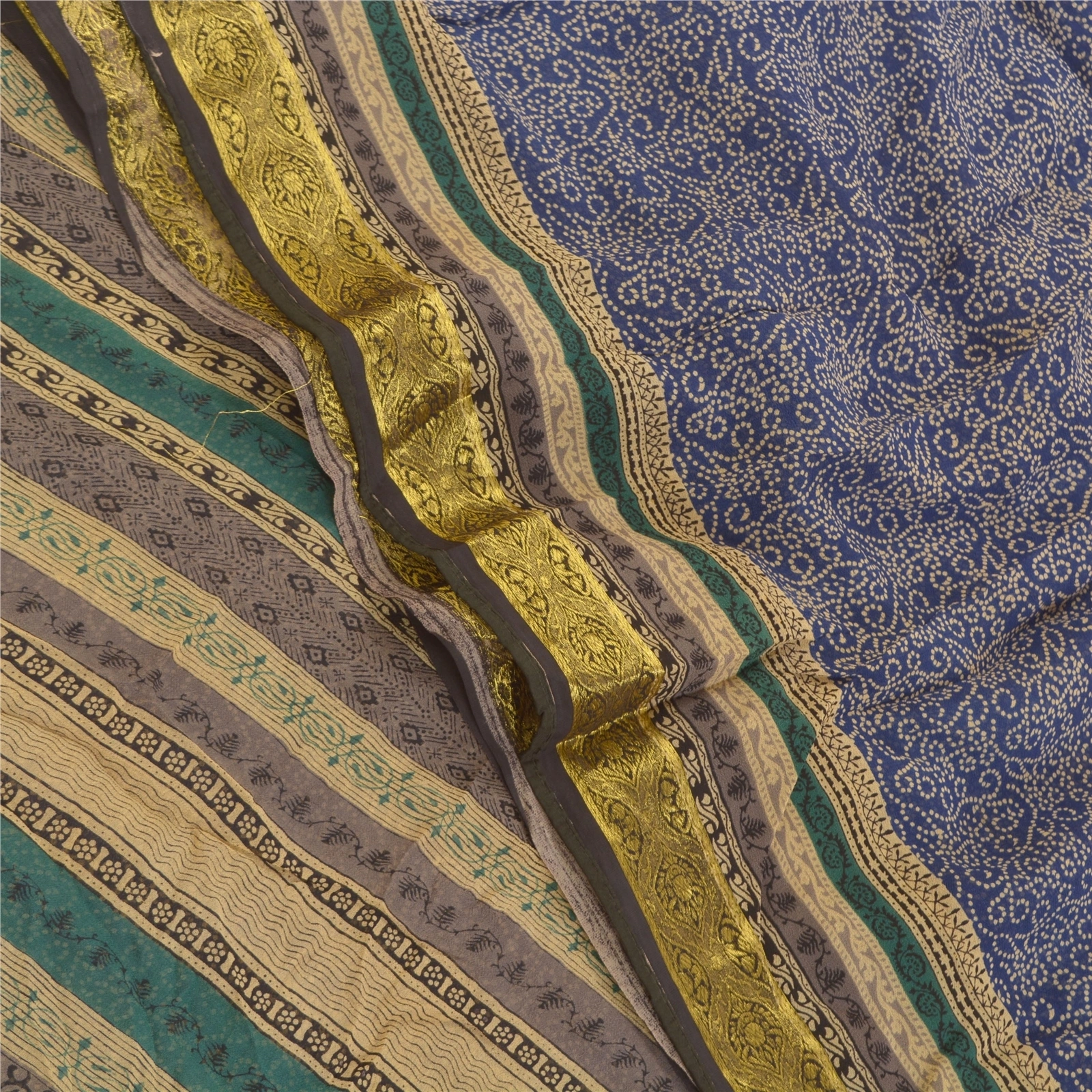 Sanskriti Vintage Blue Sarees Blend Georgette Print Zari Work Sari Craft Fabric, PRG-9826-Blue-Printed Floral Design-Blend Georgette-1