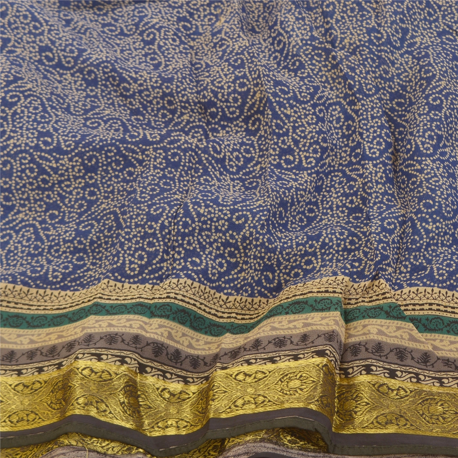 Sanskriti Vintage Blue Sarees Blend Georgette Print Zari Work Sari Craft Fabric, PRG-9826-Blue-Printed Floral Design-Blend Georgette-6