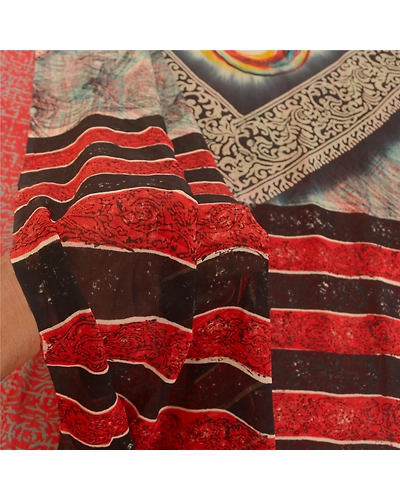 Sanskriti Vintage Red Sarees Pure Georgette Silk Printed Sari 5Yd Craft Fabric, PRG-9834-Red-Printed Floral Design-Pure Georgette Silk-4
