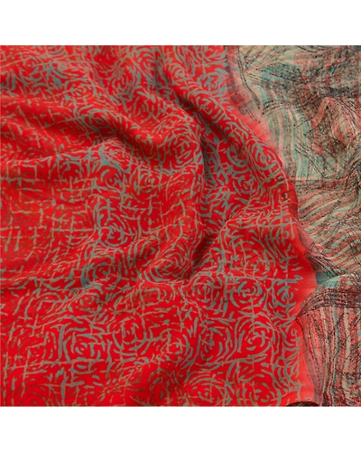 Sanskriti Vintage Red Sarees Pure Georgette Silk Printed Sari 5Yd Craft Fabric, PRG-9834-Red-Printed Floral Design-Pure Georgette Silk-6