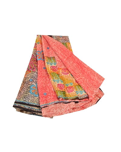 Sanskriti Vintage Red Sarees Blend Georgette Printed Embroiderysari Craft Fabric, PRG-9847-Red-Printed Floral Design-Blend Georgette-2