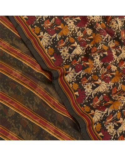 Sanskriti Vintage Red Sarees Poly Chiffon Floral Printed Sari 5Yd Craft Fabric, PRG-9852-Red-Printed Floral Design-Poly Chiffon-1