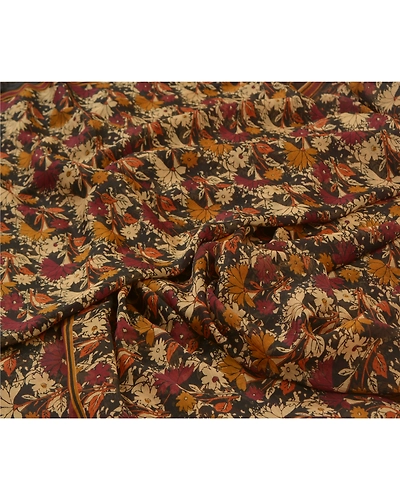 Sanskriti Vintage Red Sarees Poly Chiffon Floral Printed Sari 5Yd Craft Fabric, PRG-9852-Red-Printed Floral Design-Poly Chiffon-3