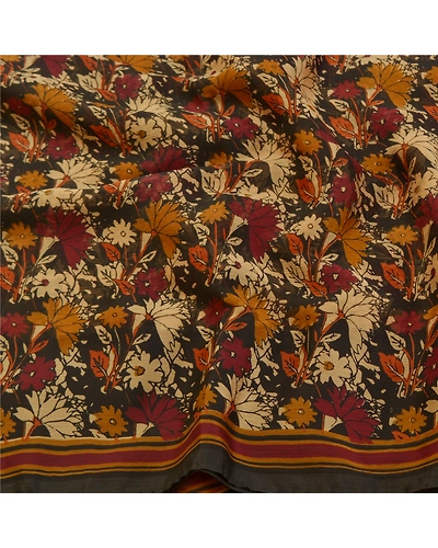 Sanskriti Vintage Red Sarees Poly Chiffon Floral Printed Sari 5Yd Craft Fabric, PRG-9852-Red-Printed Floral Design-Poly Chiffon-7
