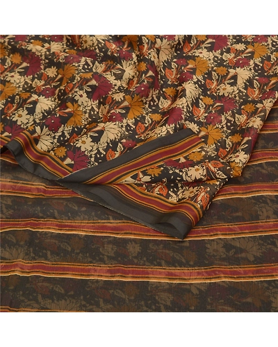 Sanskriti Vintage Red Sarees Poly Chiffon Floral Printed Sari 5Yd Craft Fabric, PRG-9852-Red-Printed Floral Design-Poly Chiffon-8