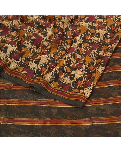 Sanskriti Vintage Red Sarees Poly Chiffon Floral Printed Sari 5Yd Craft Fabric, PRG-9852-Red-Printed Floral Design-Poly Chiffon-10