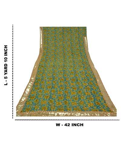 Sanskriti Vintage Blue Sarees Blend Georgette Floral Printed Sari Craft Fabric, PRG-9853-Blue-Printed Floral Design-Blend Georgette-4