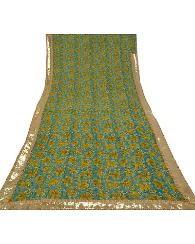 Sanskriti Vintage Blue Sarees Blend Georgette Floral Printed Sari Craft Fabric, PRG-9853-Blue-Printed Floral Design-Blend Georgette-9