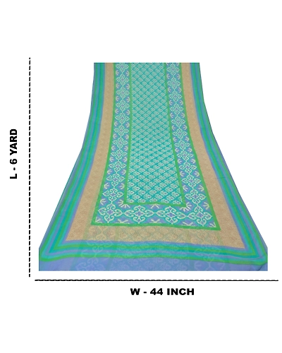 Sanskriti Vintage Green Sarees Pure Georgette Silk Printed Sari 5Yd Craft Fabric, PRG-9862-Green-Printed Floral Design-Pure Georgette Silk-4