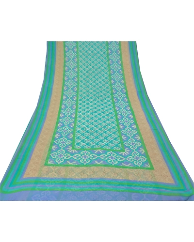 Sanskriti Vintage Green Sarees Pure Georgette Silk Printed Sari 5Yd Craft Fabric, PRG-9862-Green-Printed Floral Design-Pure Georgette Silk-9