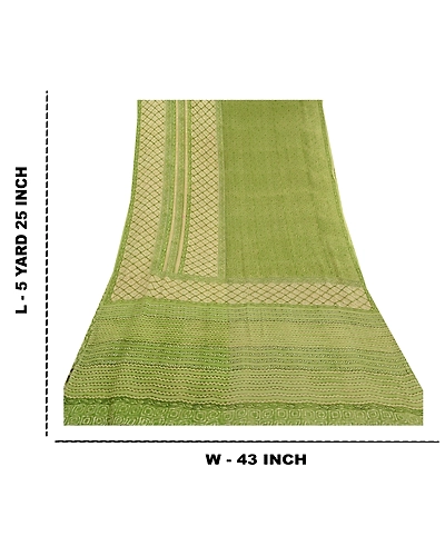 Sanskriti Vintage Green Sarees Pure Georgette Silk Printed Sari 5Yd Craft Fabric, PRG-9876-Green-Printed Floral Design-Pure Georgette Silk-4