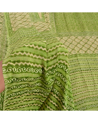 Sanskriti Vintage Green Sarees Pure Georgette Silk Printed Sari 5Yd Craft Fabric, PRG-9876-Green-Printed Floral Design-Pure Georgette Silk-5