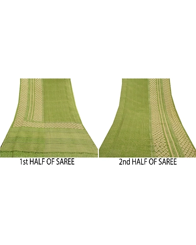 Sanskriti Vintage Green Sarees Pure Georgette Silk Printed Sari 5Yd Craft Fabric, PRG-9876-Green-Printed Floral Design-Pure Georgette Silk-6