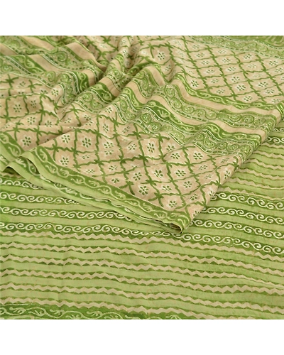 Sanskriti Vintage Green Sarees Pure Georgette Silk Printed Sari 5Yd Craft Fabric, PRG-9876-Green-Printed Floral Design-Pure Georgette Silk-10