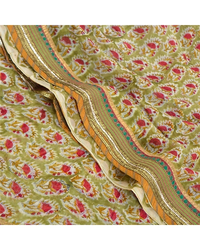Sanskriti Vintage Green Sarees Blend Georgette Printed Sari Soft Craft Fabric, PRG-9882-Green-Printed Floral Design-Blend Georgette-1