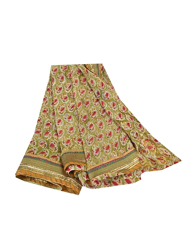 Sanskriti Vintage Green Sarees Blend Georgette Printed Sari Soft Craft Fabric, PRG-9882-Green-Printed Floral Design-Blend Georgette-2