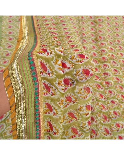 Sanskriti Vintage Green Sarees Blend Georgette Printed Sari Soft Craft Fabric, PRG-9882-Green-Printed Floral Design-Blend Georgette-5