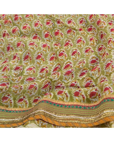 Sanskriti Vintage Green Sarees Blend Georgette Printed Sari Soft Craft Fabric, PRG-9882-Green-Printed Floral Design-Blend Georgette-7