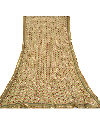 Sanskriti Vintage Green Sarees Blend Georgette Printed Sari Soft Craft Fabric, PRG-9882-Green-Printed Floral Design-Blend Georgette-9