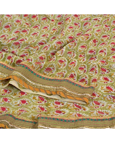 Sanskriti Vintage Green Sarees Blend Georgette Printed Sari Soft Craft Fabric, PRG-9882-Green-Printed Floral Design-Blend Georgette-10