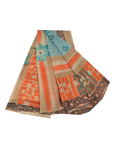Sanskriti Vintage Sarees 100% Pure Georgette Silk Printed Sari 5Yd Craft Fabric, PRG-9893-Blue-Printed Floral Design-Pure Georgette Silk-2