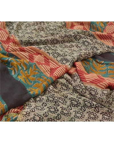 Sanskriti Vintage Sarees Pure Georgette Silk Printed Sari 5Yd Soft Craft Fabric, PRG-9896-Multi-Printed Floral Design-Pure Georgette Silk-3