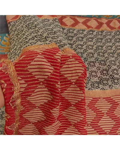 Sanskriti Vintage Sarees Pure Georgette Silk Printed Sari 5Yd Soft Craft Fabric, PRG-9896-Multi-Printed Floral Design-Pure Georgette Silk-5