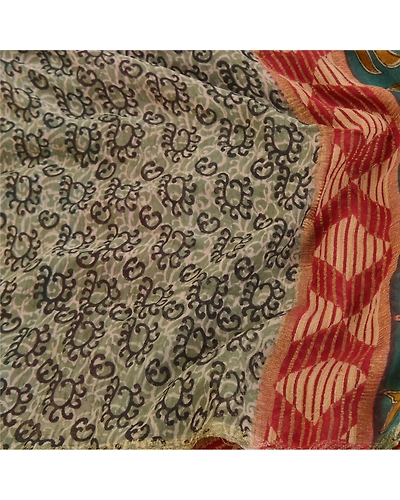 Sanskriti Vintage Sarees Pure Georgette Silk Printed Sari 5Yd Soft Craft Fabric, PRG-9896-Multi-Printed Floral Design-Pure Georgette Silk-7
