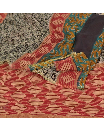 Sanskriti Vintage Sarees Pure Georgette Silk Printed Sari 5Yd Soft Craft Fabric, PRG-9896-Multi-Printed Floral Design-Pure Georgette Silk-8