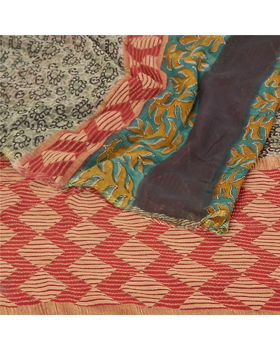 Sanskriti Vintage Sarees Pure Georgette Silk Printed Sari 5Yd Soft Craft Fabric, PRG-9896-Multi-Printed Floral Design-Pure Georgette Silk-10