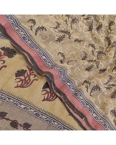 Sanskriti Vintage Shade Of Ivory Sarees Pure Georgette Printed Sari Craft Fabric, PRG-9903-Shade Of Ivory-Printed Floral Design-Pure Georgette Silk-1