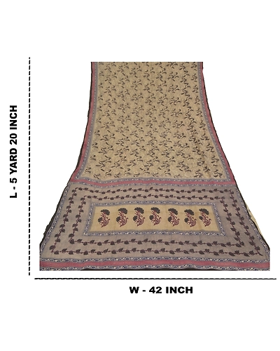 Sanskriti Vintage Shade Of Ivory Sarees Pure Georgette Printed Sari Craft Fabric, PRG-9903-Shade Of Ivory-Printed Floral Design-Pure Georgette Silk-4