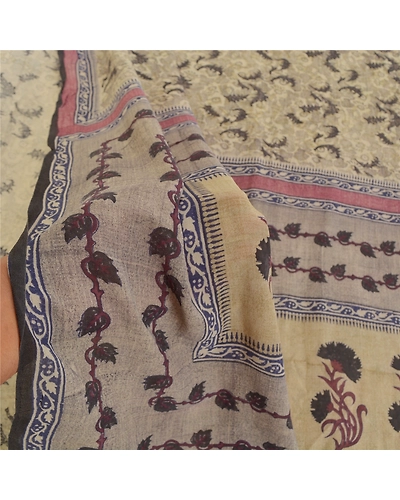 Sanskriti Vintage Shade Of Ivory Sarees Pure Georgette Printed Sari Craft Fabric, PRG-9903-Shade Of Ivory-Printed Floral Design-Pure Georgette Silk-5