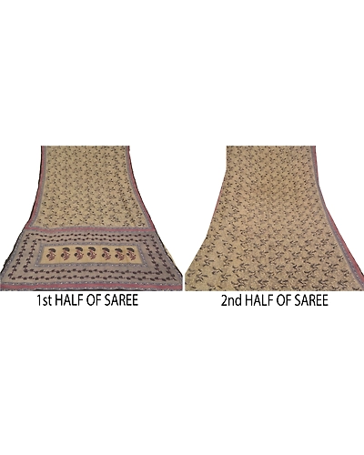 Sanskriti Vintage Shade Of Ivory Sarees Pure Georgette Printed Sari Craft Fabric, PRG-9903-Shade Of Ivory-Printed Floral Design-Pure Georgette Silk-6