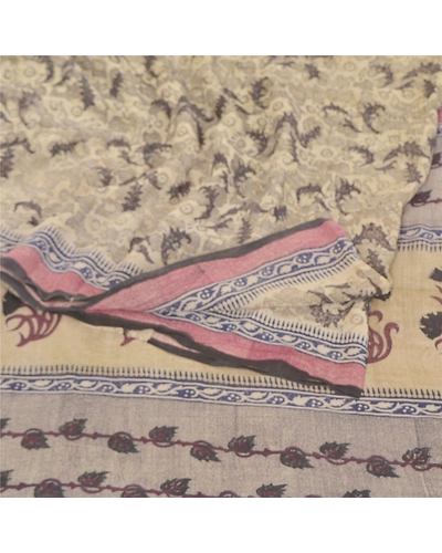 Sanskriti Vintage Shade Of Ivory Sarees Pure Georgette Printed Sari Craft Fabric, PRG-9903-Shade Of Ivory-Printed Floral Design-Pure Georgette Silk-8
