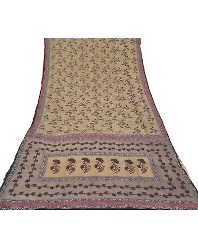 Sanskriti Vintage Shade Of Ivory Sarees Pure Georgette Printed Sari Craft Fabric, PRG-9903-Shade Of Ivory-Printed Floral Design-Pure Georgette Silk-9