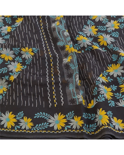 Sanskriti Vintage Black Sarees Blend Georgette Printed Sari 5Yd Craft Fabric, PRG-9915-Black-Printed Floral Design-Blend Georgette-7