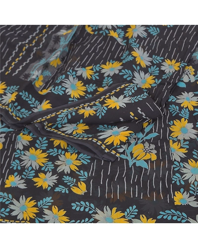 Sanskriti Vintage Black Sarees Blend Georgette Printed Sari 5Yd Craft Fabric, PRG-9915-Black-Printed Floral Design-Blend Georgette-8