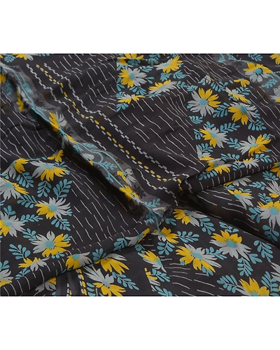 Sanskriti Vintage Black Sarees Blend Georgette Printed Sari 5Yd Craft Fabric, PRG-9915-Black-Printed Floral Design-Blend Georgette-10