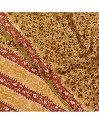 Sanskriti Vintage Green Sarees Pure 100% Georgette Printed Sari Craft Fabric, PRG-9919-Green-Printed Floral Design-Pure Georgette Silk-1