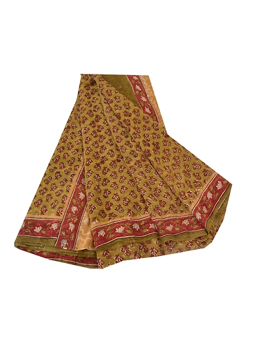 Sanskriti Vintage Green Sarees Pure 100% Georgette Printed Sari Craft Fabric, PRG-9919-Green-Printed Floral Design-Pure Georgette Silk-2