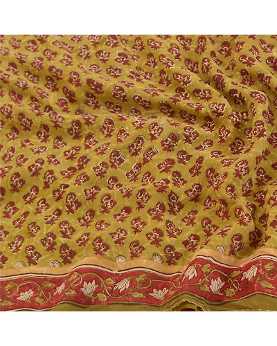 Sanskriti Vintage Green Sarees Pure 100% Georgette Printed Sari Craft Fabric, PRG-9919-Green-Printed Floral Design-Pure Georgette Silk-7