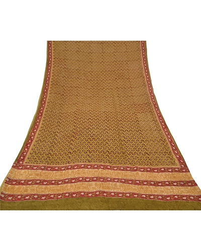 Sanskriti Vintage Green Sarees Pure 100% Georgette Printed Sari Craft Fabric, PRG-9919-Green-Printed Floral Design-Pure Georgette Silk-9