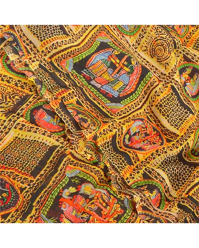 Sanskriti Vintage Mustard Sarees Blend Georgette Printed Sari Craft Fabric, PRG-9921-Mustard-Printed Human Figure Design-Blend Georgette Silk-1