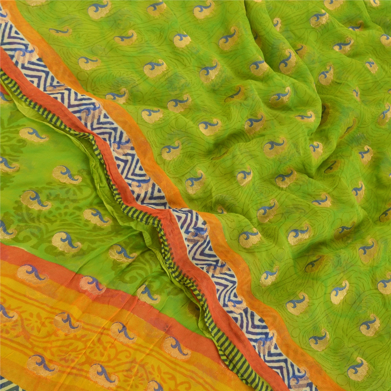 Sanskriti Vintage Green Sarees Blend Georgette Printed Sari Craft Fabric, PRG-9929-Green-Printed Floral Design-Blend Georgette-1