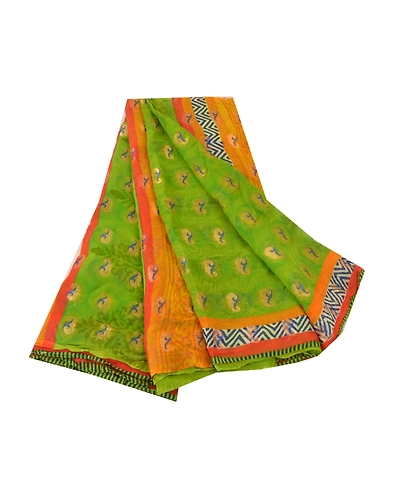 Sanskriti Vintage Green Sarees Blend Georgette Printed Sari Craft Fabric, PRG-9929-Green-Printed Floral Design-Blend Georgette-2