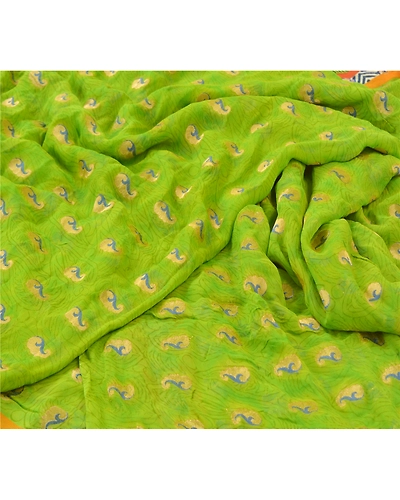 Sanskriti Vintage Green Sarees Blend Georgette Printed Sari Craft Fabric, PRG-9929-Green-Printed Floral Design-Blend Georgette-3
