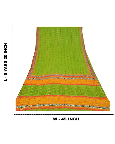 Sanskriti Vintage Green Sarees Blend Georgette Printed Sari Craft Fabric, PRG-9929-Green-Printed Floral Design-Blend Georgette-4