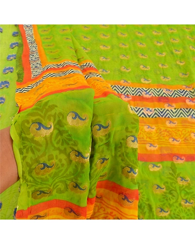 Sanskriti Vintage Green Sarees Blend Georgette Printed Sari Craft Fabric, PRG-9929-Green-Printed Floral Design-Blend Georgette-5