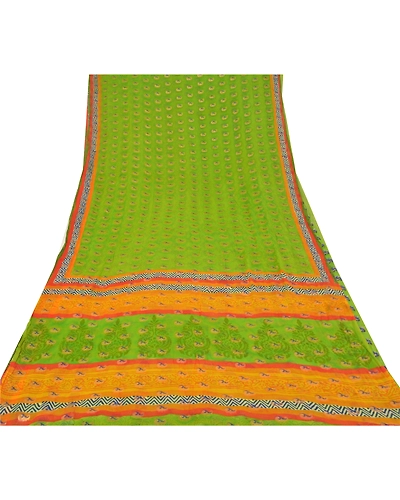 Sanskriti Vintage Green Sarees Blend Georgette Printed Sari Craft Fabric, PRG-9929-Green-Printed Floral Design-Blend Georgette-9